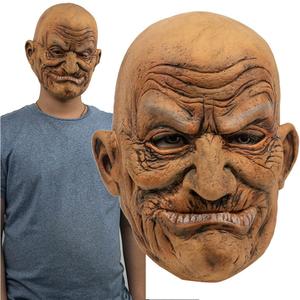 Unisex Clown Cosplay Old Men Wrinkle People Man Head Bald Funny Halloween Mask Full Face Latex Costume Props for Party Carnival Themed Show Play