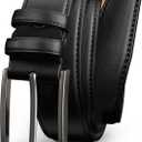 Mens Dress Belt,Mens Leather Belts for Jeans, Belt 1.38" Width (30"-33" Waist Adjustable, Gray Buckle-black Belt)
