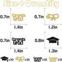Graduation Party Confetti Decorations, Black and Gold Glitter, Congrats Grad and Cap Design, for 2025 Graduation Party Supplies