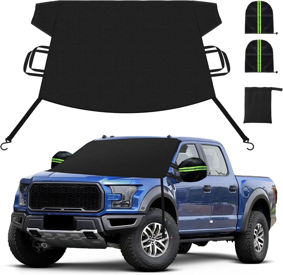 KXQ Car Windshield Cover for Ice and Snow, Enhanced-600D Oxford Fabric Windshield Snow Covers, Windshield Cover for Snow Fits Most Large SUVs, Pickup Truck (71 x 47.5 Inch)