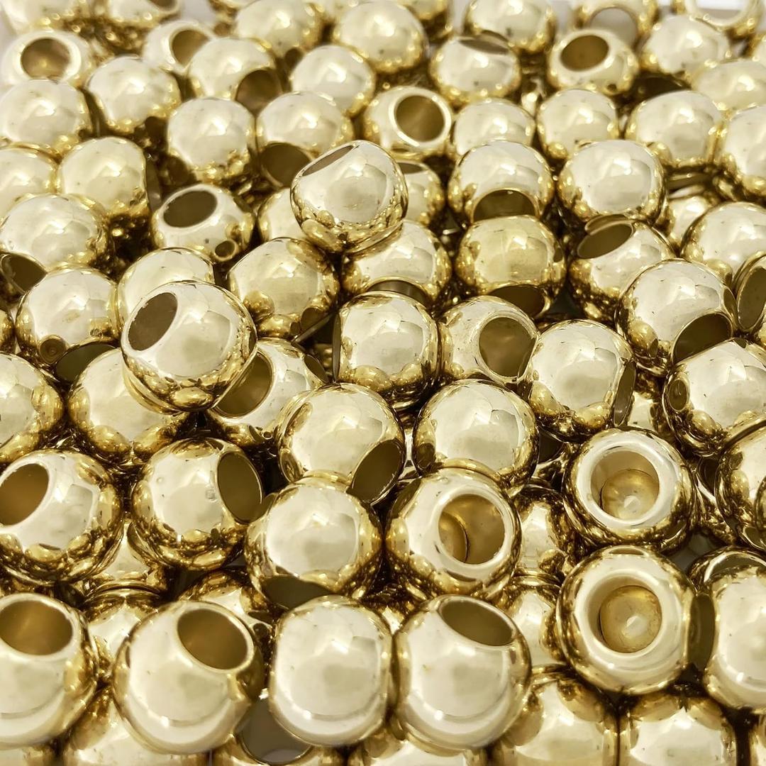 400 Acrylic Large Hole Beads for Crafts 8mm x 10mm Acrylic Barrel Beads with 4.8mm Large Hole, Shiny Gold