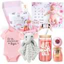 New Mom Gifts & Baby Girl Gift Set for Newborn,Baby Girl Gift Basket with Baby Milestone Blanket,Pregnancy Gifts for Expecting Mom,New Mom Care Package After Baby, Pregnancy Gifts for Women and Baby (Rose Pink)