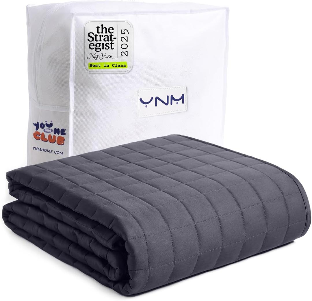 YnM 15lbs Weighted Blanket for Adults, Heavy Bed Throw Blanket with Cooling Glass Beads for All Season Use, Ideal for ~90lbs (48x72 Inches, Twin/Full, Dark Grey)