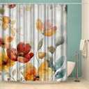 Red Oranage Floral Shower Curtain, 72"W x 72"L