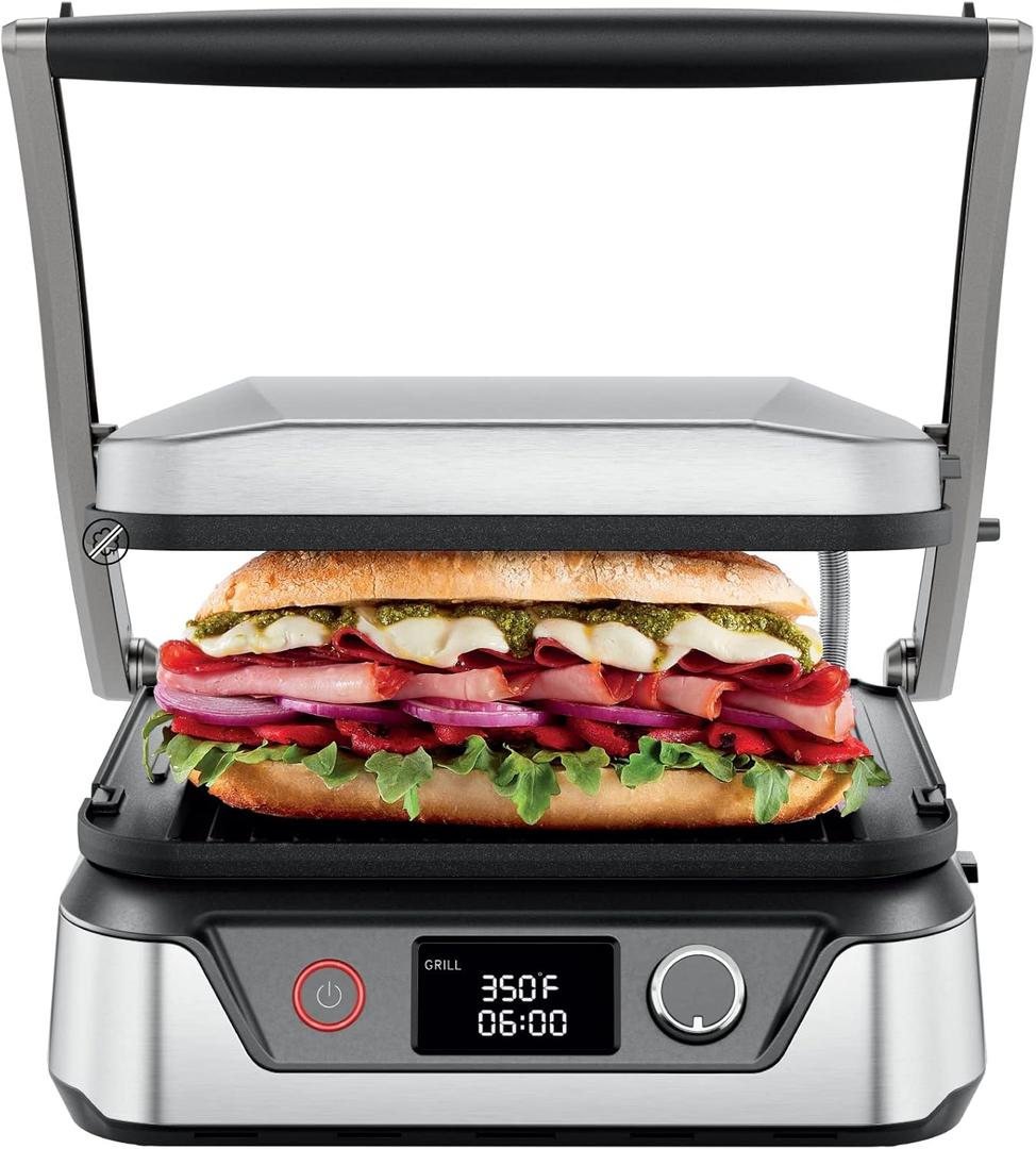 Chefman 5-in-1 Digital Panini Press Grill Sandwich Maker and Griddle Grill Combo with Removable, Reversible Dishwasher-Safe Grilling Plates, Opens 180 for Indoor BBQ /Flat Top Grill, Stainless steel