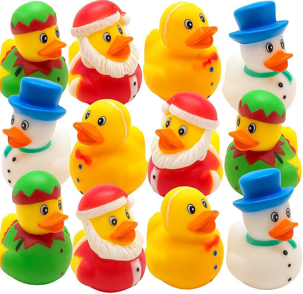 ArtCreativity 12 Pack Christmas Rubber Ducks for Kids, Holiday-Themed Rubber Ducks for Bath or Pool, Fun Christmas Duckies Party Favors, Bulk Xmas Ducks for Cruise Ship & Events
