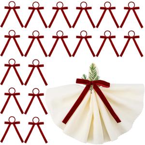 18 Set Christmas Napkin Rings 6in Velvet Bow Napkin Holders for Table Settings Festive Gift Serviette Holder Rings Bow for Christmas Birthday Party Anniversary Table Decorations(Burgundy)