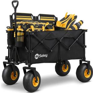Sekey Heavy Duty Beach Wagon with 9" Big Sand-Proof Wheels 600lb Capacity, 200L Oversized Foldable Cart | Adjustable Handle & All-Terrain Tires for Sand, Camping, Groceries