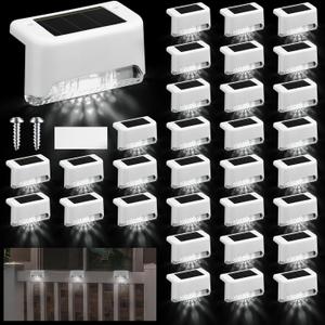 Geelin 32 Pcs Solar Deck Lights Outdoor, Waterproof LED Solar Step Fence Lights for Stairs, Step, Railing, Patio, Driveway, Garden, Pathway and Yard(White Shell Cool White Light)