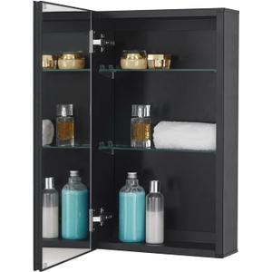 Fundin Medicine Cabinet 14 x 24 inches Mirror Size, Recessed or Surface Mount, Black Aluminum Bathroom Wall Cabinet with Mirror and Adjustable Shelves.