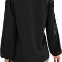 Vrtige Women's V Neck Long Sleeve Ruffle Front Button Down Blouse Shirt Top (Black, S)