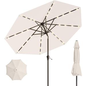 9FT Solar Umbrella 32 LED Lighted Patio Umbrella Table Market Umbrella w/Tilt and Crank, UV-Resistant Outdoor Umbrella for Pool, Garden, Deck, Creamy White 9FT Solar Umbrella 32 LED Lighted Patio Umbrella Table Market Umbrella w/Tilt and Crank, UV-Resistant Outdoor Umbrella for Pool, Garden, Deck, Creamy White
