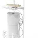 Simple Houseware English Style Bathroom Toilet Tissue Roll Holder Stand with Shelf, White (Wood Shelf - 29.2''H)