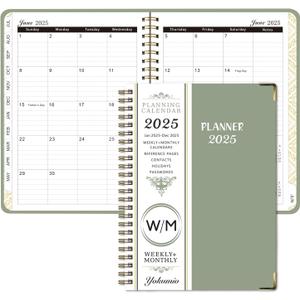 2 x Academic 2025 Planner, Jan 2025-Dec 2025 weekly and monthly, A5 (6.2'' x 8.5") - 12 Months, With Tabs, Metal Cladding Round Corners, for Office School Teacher College Student Women, Green