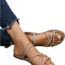 OYOANGLE Women's Rhinestone Strappy Open Toe Slide Sandals Slip on Casual Flat Sandals, Size 8.5