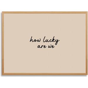 Wooden Frame How Lucky are We Canvas Wall Art Horizontal Minimalist Wall Decor Modern Neutral Typography Print Positive Inspirational Quote Poster Aesthetic for Office Living Room 12x16inch
