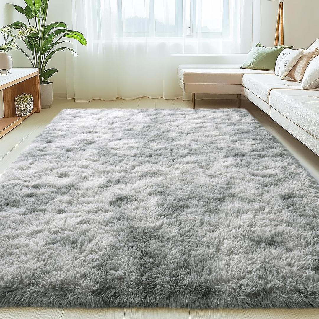 Mugorn 6x9 Rugs for Living Room, Large Fluffy Area Rugs for Bedroom, Soft Carpet Shag Kids Room Rug, Non-Slip Fuzzy Rugs Indoor (Grey Tie-Dyed, 6ft x 9ft)