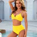 ZAFUL Women High Waisted Bikini Sets Two Piece Swimsuit Push Up Twist Front Ruched Bathing Suit (Yellow)