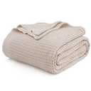Bedsure 100% Cotton Beige Blanket Queen Size for Bed - Cooling Breathable and Soft for Summer, Thick Cozy Waffle Weave Blanket Gifts for Women, 90x90 Inches