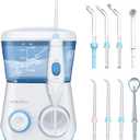 TUREWELL Water Flossing Oral Irrigator, 600ML Dental Cleaner 10 Adjustable Pressure, Electric Oral Flosser for Teeth/Braces, 8 Replacement Jet Tips for Family (White)