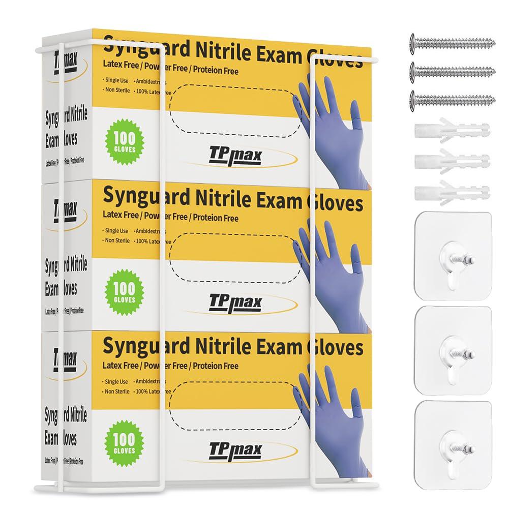 L Size Gloves Box Holder Glovesbox Wire Rack Dispenser for Gloves,Tissues Paper Towels Organizer - Mounting Accessories Included - Holds 3 boxes - Perfect for Lab, Food Service and Home (Medium)