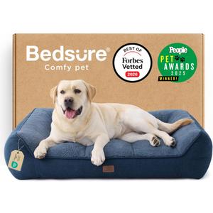 Bedsure SupportMax XL Pro Orthopedic Dog Beds Large Sized Dog - Extra Thick Supportive Dogs Couch with Waterproof Washable Cover, Extra Large Pet Sofa with Soft Sherpa and Nonskid Bottom, Blue