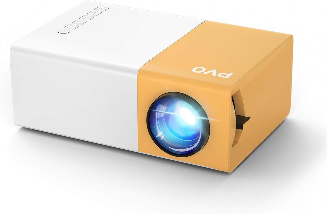 Mini Projector, PVO Portable Projector for Cartoon, Kids Gift, Outdoor Movie Projector, LED Pico Video Projector for Home Theater Projector with HDMI USB Interfaces and Remote Control (YG300 Pro)