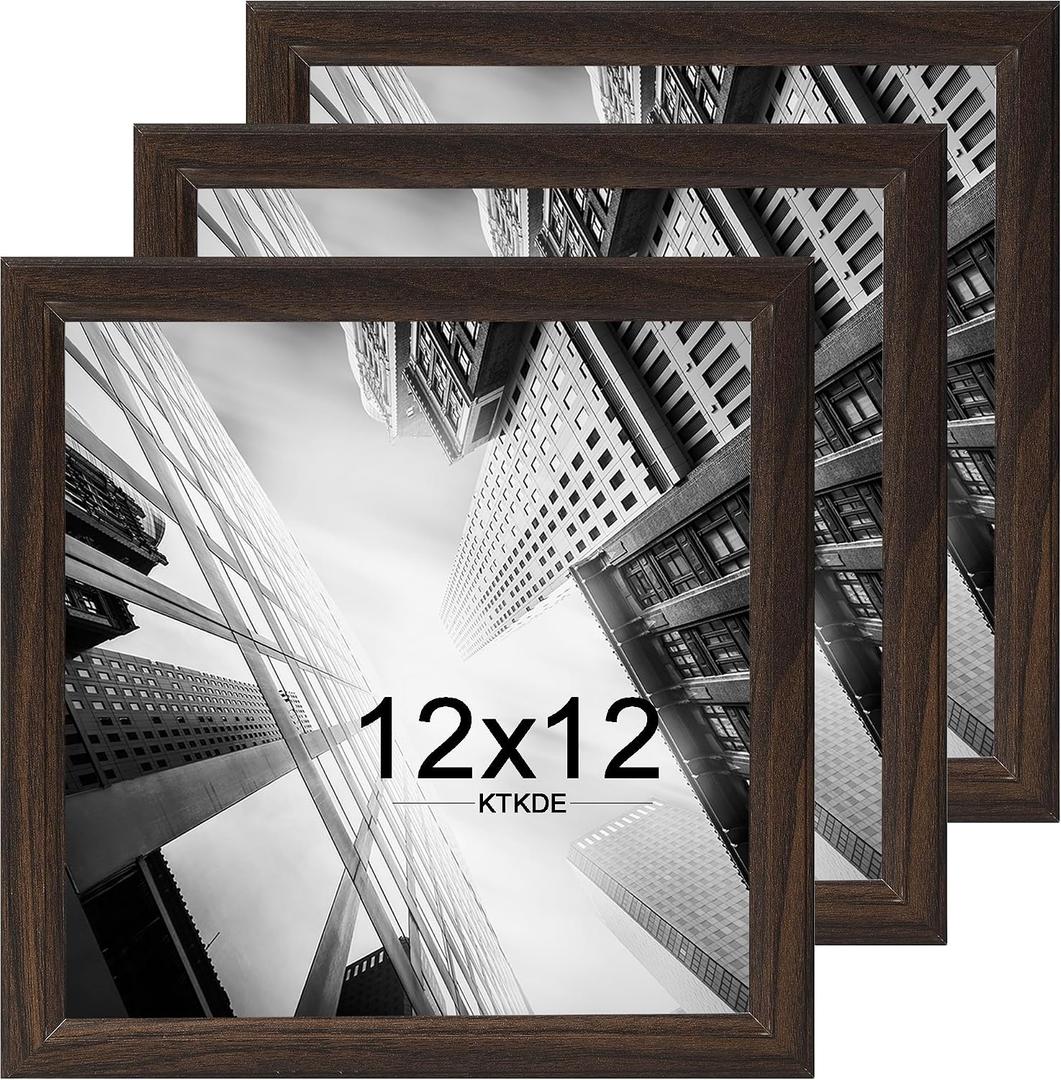KTKDE 12x12 Picture Frame Set of 3, Walnut Wooden frames, Wall Hanging Display, Best Square Photo Frame Studio Gallery for Photos, Posters & Art Prints