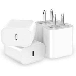 [4 Pack] USB C Charger Block Fast Charging,20W USB-C Power Adapter Type C Wall Chargers for i Phone 16/15/14/13/12/11/X/8, iPad, Samsung, Google, Galaxy & More