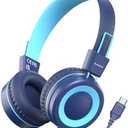 Bywulanda Upgrade USB Type C Kids Headphone for School, 94dB Safe Volume Limited, HD Stereo Sound, Foldable Lightweight On-Ear Headphones for Boys/Girls/Students/Tablet/Travel (Dark Blue), Pack of 2