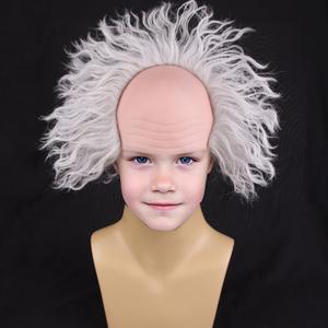 Kids Grey Wig with Bald Cap Boys Short Curly Wig Fluffy Wavy Child Gray Wigs Old Man Cosplay Costume Halloween Wigs
