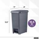 Superio Slim Trash Can with Foot Pedal 2.5 Gallon Step-On Trash Can, Garbage Can, Small Trash Can for Bathroom, Kitchen, Office, Patio, or Backyard Onyx Grey