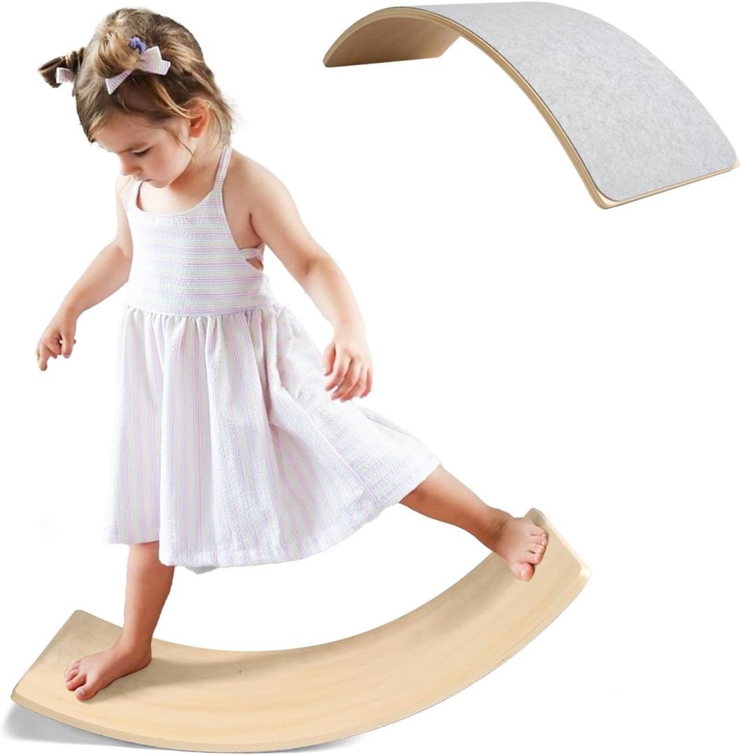 Gentle Monster Wobble Balance Board, Wooden Montessori Toy Rocker Board Natural Wood Kids Toddler Open Ended Learning Toy Yoga Curvy Board for Adult Office Classroom Christmas Gifts