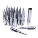 CARMOCAR 24 PCS Spike Lug Nuts 14x1.5 for Chevy Silverado Tahoe 4.4" Tall w/Key Chrome