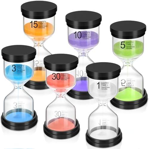 Sand Timer Set, 2 Colors Hourglass Sand Timers 1/3/5/10/15/30 Minutes Sandglass Timers Sand Clock Timer for Classroom Games Home Office Decor Cooking with Protective Cover, 4 Pack