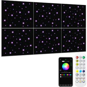 6 Pack Acoustic Panels, Self-Adhesive Soundproof Wall Panel with Fiber Optic Starlight Flashes, Wall and Celling Decoration for Studio Office Home- Fire & Noise Proof(APP Control, 72"  48")