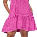 Women Denim Cami Dress Tie Shoulder Ruffle Hem Short Dresses Babydoll Wash Jean Sundress with Pocket (Small, Rose Red)