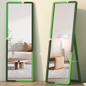 Vlsrka Full Length Mirror with Stand, 63"x20" Floor Full Body, Stand Up Big for Bedroom, Simple Modern Large & Long Full Size with Wood Frame (Light Dark Green)