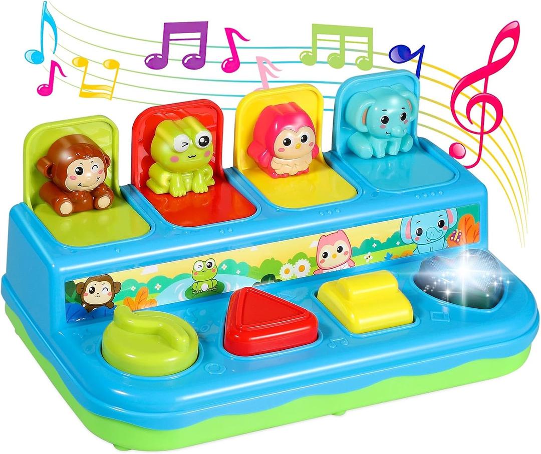 BACCOW Baby Toys 6 to 12-18 Months, Music Light Pop Up Toys for Toddlers 1-3 Years Old Boys Girls Gifts, Cause and Effect Early Learning Infant Toys, Medium, Blue