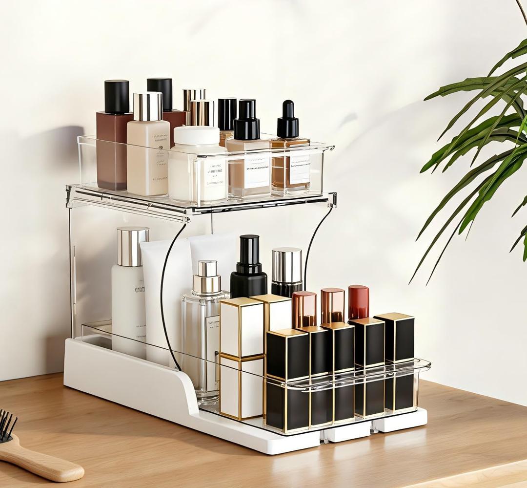 Attelite Makeup Organizer 2-Tier Makeup Storage Cosmetics Organizer with 180 Rotating Design Sturdy durable Versatile Perfume Vanity Organizer for Countertops, Bathrooms, Office Supplies,and Dressers