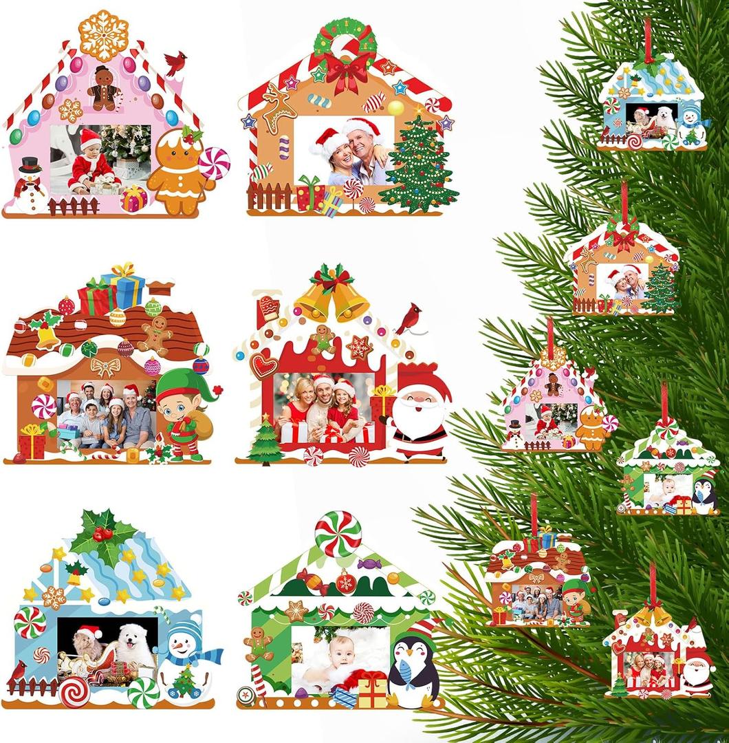 WILLBOND 36 Pack Christmas DIY Picture Frames Craft Kit Xmas Tree Photo Frames Ornaments with Stickers for Xmas Winter Holiday Party Activities Favor(Gingerbread House)