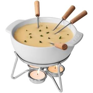 Boska Cheese Fondue Party Set - Fondue Pot Set Microwave Safe Ceramic Hot Pot Chocolate Fountain Snack - Wedding Registry Items Small Kitchen Appliances for up to 4 Persons