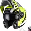 LEM Modular Motorcycle Helmets Fiberglass, Full Face Motorcycle Helmet Flip Up for Touring, DOT Certified, Release Sun Visor & Removable Comfort Liner, Lightweight Street Bike Helmet (Yellow, M)