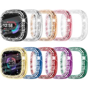 CHANCHY 4 Pack Compatible with Fitbit Versa 4 Screen Protector Case, Soft TPU Full Protective Case Cover Bumper Bling Crystal Diamond Frame for Fitbit Versa 4 Smart Watch, 10 Packs (Clear/Rose Gold/Pink/Silver/Black/Gold/Purple/Blue/Green/Red)