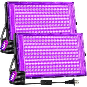 200W 2 Pack Black Light IP66 Waterproof with Switch + Plug + 10FT Cord, Outdoor LED Black lights for Neon Glow Party, Body Paint, Party, Stage, Halloween