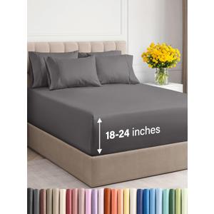 Extra Deep King Sheet Set - 6 Piece Breathable & Cooling Sheets - Hotel Luxury Bedding Set w/18-24 Inch Extra Deep Pockets - Easy & Secure Fit - Super Soft, Wrinkle Free and Comfy - Grey, King Size (07 - Dark Grey)
