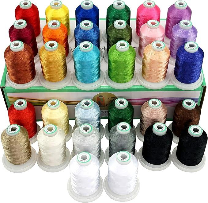 New brothread 32 Spools Polyester Embroidery Machine Thread Kit 1000M (1100Y) Each Spool - Colors Compatible with Janome and Robison-Anton Colors - Assortment 1