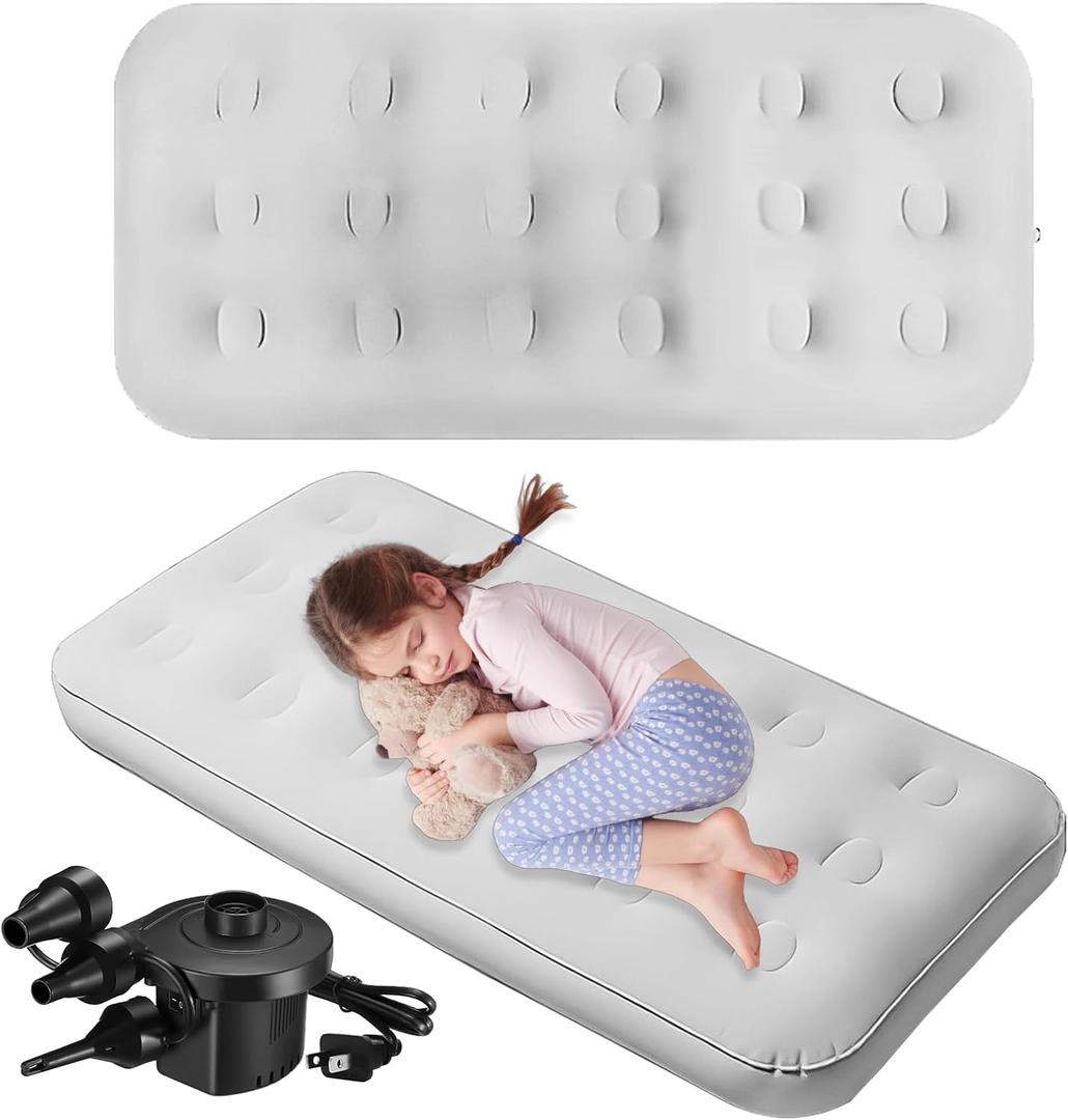 2 Pack Kids Air Mattress Inflatable Toddler Beds Comfort Flocked Blow up Mattress,Foldable Portable Airbed for Sleepover Home Travel Camping Party - 55 x 27.6X 8.7 Inch,Grey