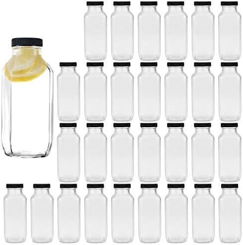 Encheng 8 oz Glass Bottles,Reusable Glass Water Bottle With Airtight Lids,Vintage Drinking Jars for Smoothies, Kombucha,Tea,Juicing Bottles Beverage Milk Bottle With Caps,Liquid Storage Jars 30pack