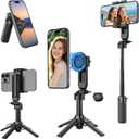 14.5" Mini Magnetic Tripod for iPhone, Selfie Stick with Remote for MagSafe, Portable Pocket Size Selfie Stick with Metal Ring, Small/Compact Cell Phone Stand for Recording, Travel and Vlogging-Black
